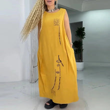 Indlæs billede til gallerivisning Afslappet ærmeløs maxikjole med abstrakt tryk