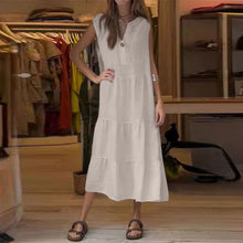 Indlæs billede til gallerivisning Lang kjole med V-hals og knapper uden ærmer til kvinder