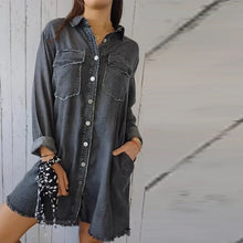 Indlæs billede til gallerivisning Denim komfortabel lang frakke skjorte
