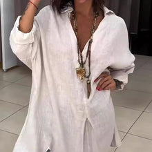Indlæs billede til gallerivisning Sommer afslappet bomuld linned V-hals skjorte