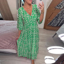 Indlæs billede til gallerivisning Ny V-hals-lang kjole med blomsterprint