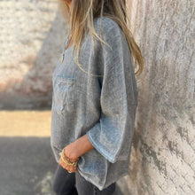 Indlæs billede til gallerivisning Lomme Casual bomuld hør Crew Neck T-shirt