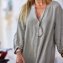 Indlæs billede til gallerivisning Minimalistisk lang kjole med V-hals i bomuld og hør til kvinder