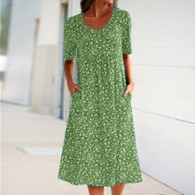 Indlæs billede til gallerivisning Blomsterstrandkjole med rund hals