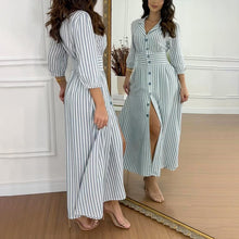 Indlæs billede til gallerivisning Stribet nederdel med revers og knapper