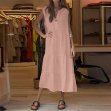 Indlæs billede til gallerivisning Lang kjole med V-hals og knapper uden ærmer til kvinder