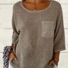 Indlæs billede til gallerivisning Lomme Casual bomuld hør Crew Neck T-shirt