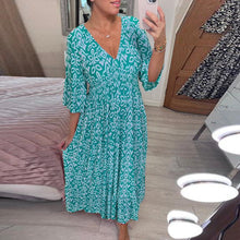 Indlæs billede til gallerivisning Ny V-hals-lang kjole med blomsterprint