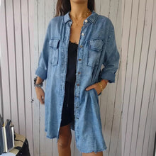 Indlæs billede til gallerivisning Denim komfortabel lang frakke skjorte