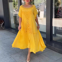 Indlæs billede til gallerivisning Patchwork-kjole med blondekant