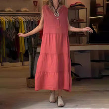 Indlæs billede til gallerivisning Lang kjole med V-hals og knapper uden ærmer til kvinder