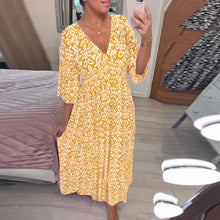 Indlæs billede til gallerivisning Ny V-hals-lang kjole med blomsterprint