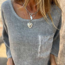 Indlæs billede til gallerivisning Lomme Casual bomuld hør Crew Neck T-shirt