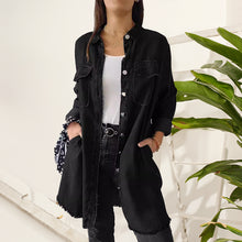 Indlæs billede til gallerivisning Denim komfortabel lang frakke skjorte