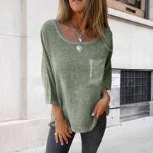 Indlæs billede til gallerivisning Lomme Casual bomuld hør Crew Neck T-shirt