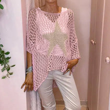 Indlæs billede til gallerivisning Five-Star hule hæklede toppe med rund hals