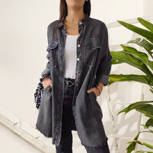 Indlæs billede til gallerivisning Denim komfortabel lang frakke skjorte