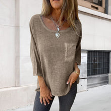 Indlæs billede til gallerivisning Lomme Casual bomuld hør Crew Neck T-shirt