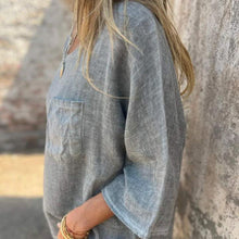 Indlæs billede til gallerivisning Lomme Casual bomuld hør Crew Neck T-shirt