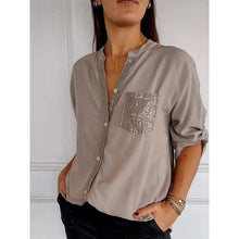 Indlæs billede til gallerivisning Afslappet top med paneler med pailletter med knap