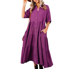 Indlæs billede til gallerivisning Midikjole med halværmer i bomuld til kvinder med lommer