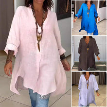 Indlæs billede til gallerivisning Sommer afslappet bomuld linned V-hals skjorte