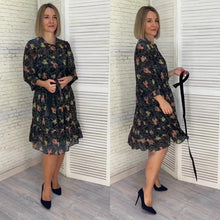 Indlæs billede til gallerivisning Afslappet lang nederdel med ahornblad-print og ingen linning