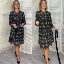 Indlæs billede til gallerivisning Afslappet lang nederdel med ahornblad-print og ingen linning