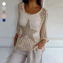 Indlæs billede til gallerivisning Five-Star hule hæklede toppe med rund hals