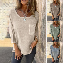 Indlæs billede til gallerivisning Lomme Casual bomuld hør Crew Neck T-shirt