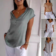 Indlæs billede til gallerivisning T-shirt med V-hals og korte, glatte ærmer