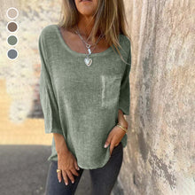 Indlæs billede til gallerivisning Lomme Casual bomuld hør Crew Neck T-shirt