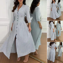 Indlæs billede til gallerivisning Stribet nederdel med revers og knapper