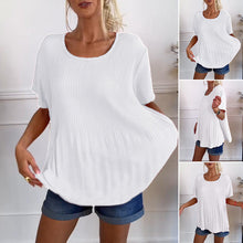 Indlæs billede til gallerivisning Ensfarvet plisseret bluse med rund hals