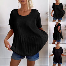 Indlæs billede til gallerivisning Ensfarvet plisseret bluse med rund hals