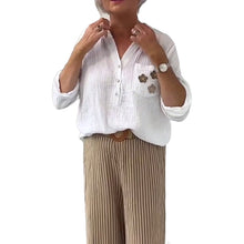 Indlæs billede til gallerivisning Avslappnad blus med blommigt tryck med ficka och lång ärm