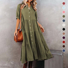 Indlæs billede til gallerivisning Midikjole med halværmer i bomuld til kvinder med lommer