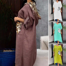 Indlæs billede til gallerivisning Maxikjole med hætte og pailletter i fiskeskæl