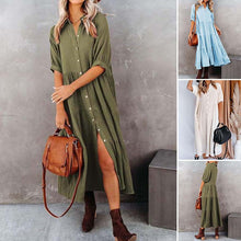 Indlæs billede til gallerivisning Midikjole med halværmer i bomuld til kvinder med lommer