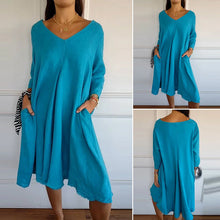 Indlæs billede til gallerivisning Kjole med V-hals og sidelommer til kvinder