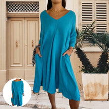 Indlæs billede til gallerivisning Kjole med V-hals og sidelommer til kvinder