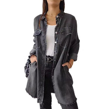 Indlæs billede til gallerivisning Denim komfortabel lang frakke skjorte