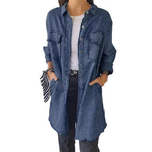 Indlæs billede til gallerivisning Denim komfortabel lang frakke skjorte