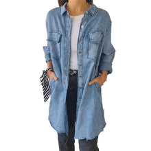 Indlæs billede til gallerivisning Denim komfortabel lang frakke skjorte