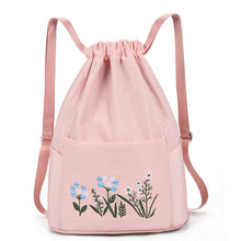 Indlæs billede til gallerivisning Broderet skuldertaske med lomme med snøre