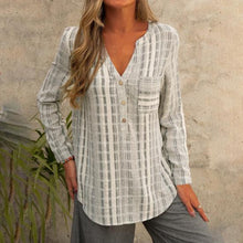 Indlæs billede til gallerivisning Stribet langærmet bluse med V-udskæring