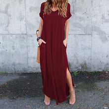 Indlæs billede til gallerivisning Kjole med V-udskæring, slidser og lommer