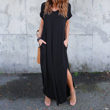 Indlæs billede til gallerivisning Kjole med V-udskæring, slidser og lommer