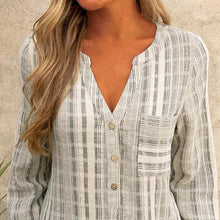 Indlæs billede til gallerivisning Stribet langærmet bluse med V-udskæring