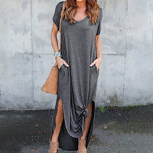 Indlæs billede til gallerivisning Kjole med V-udskæring, slidser og lommer